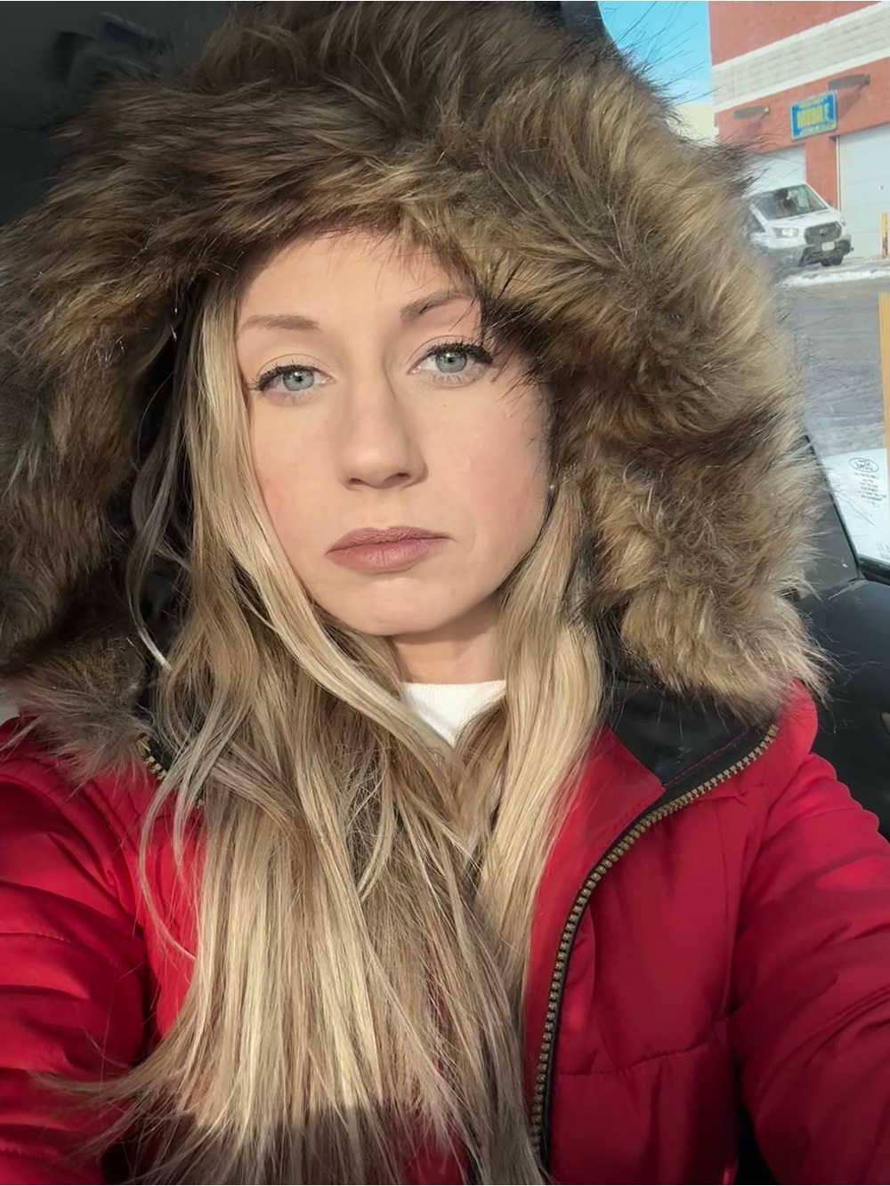 Celebrity Pink Faux Fur Hooded Red Puffer Coat Jacket